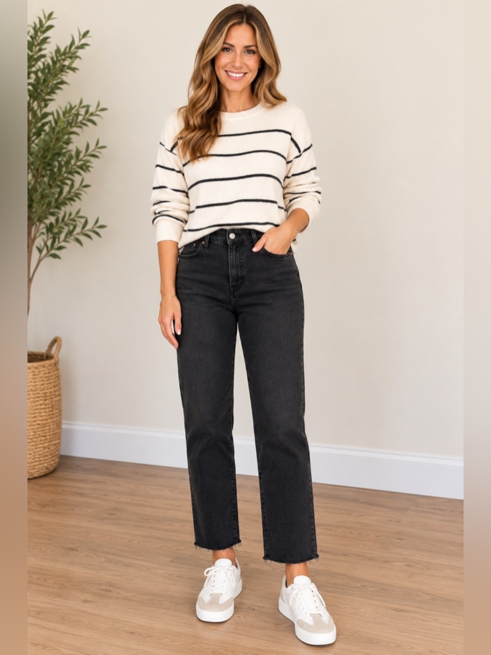 Old Navy Size 14 High-Rise OG Straight Ankle Raw Hem Black Jeans NWT